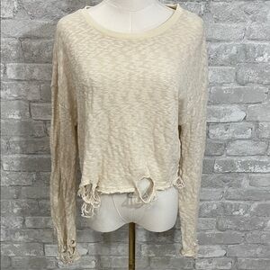 HAVANA Cream Textured Distressed Long Sleeve Top
